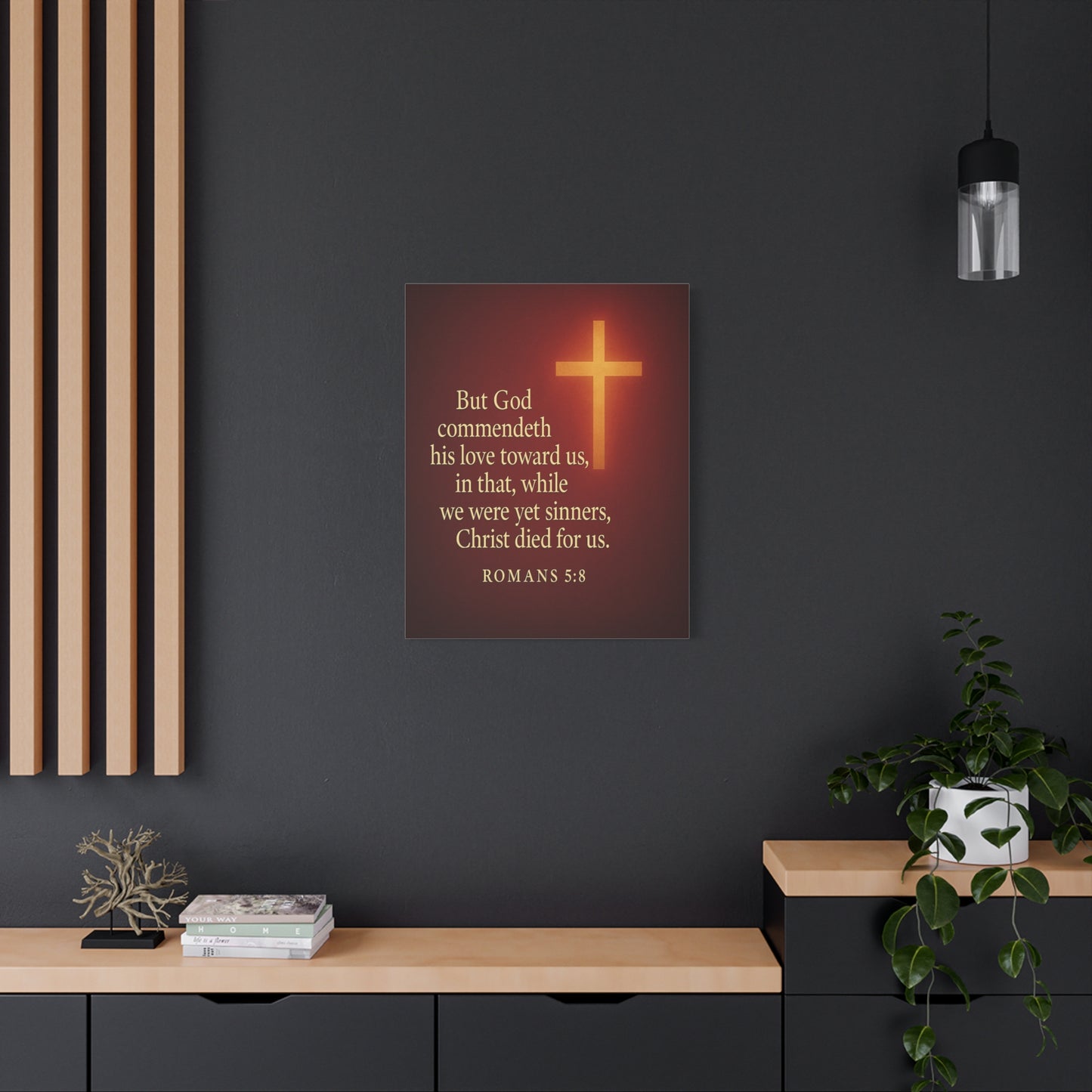 Bible Verse Canvas Romans 5:8 Christian Home Décor Wall Art Scripture Ready to Hang Faith Print