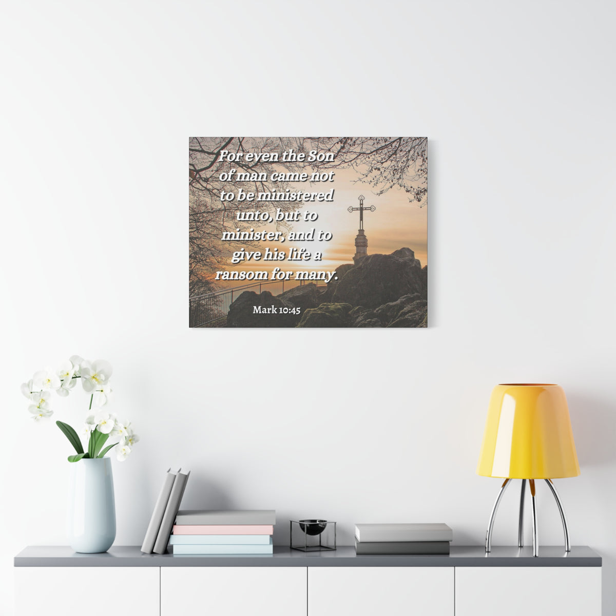 Scripture Canvas Son Of Man Mark 10:45 Christian Wall Art Bible Verse Print Ready to Hang
