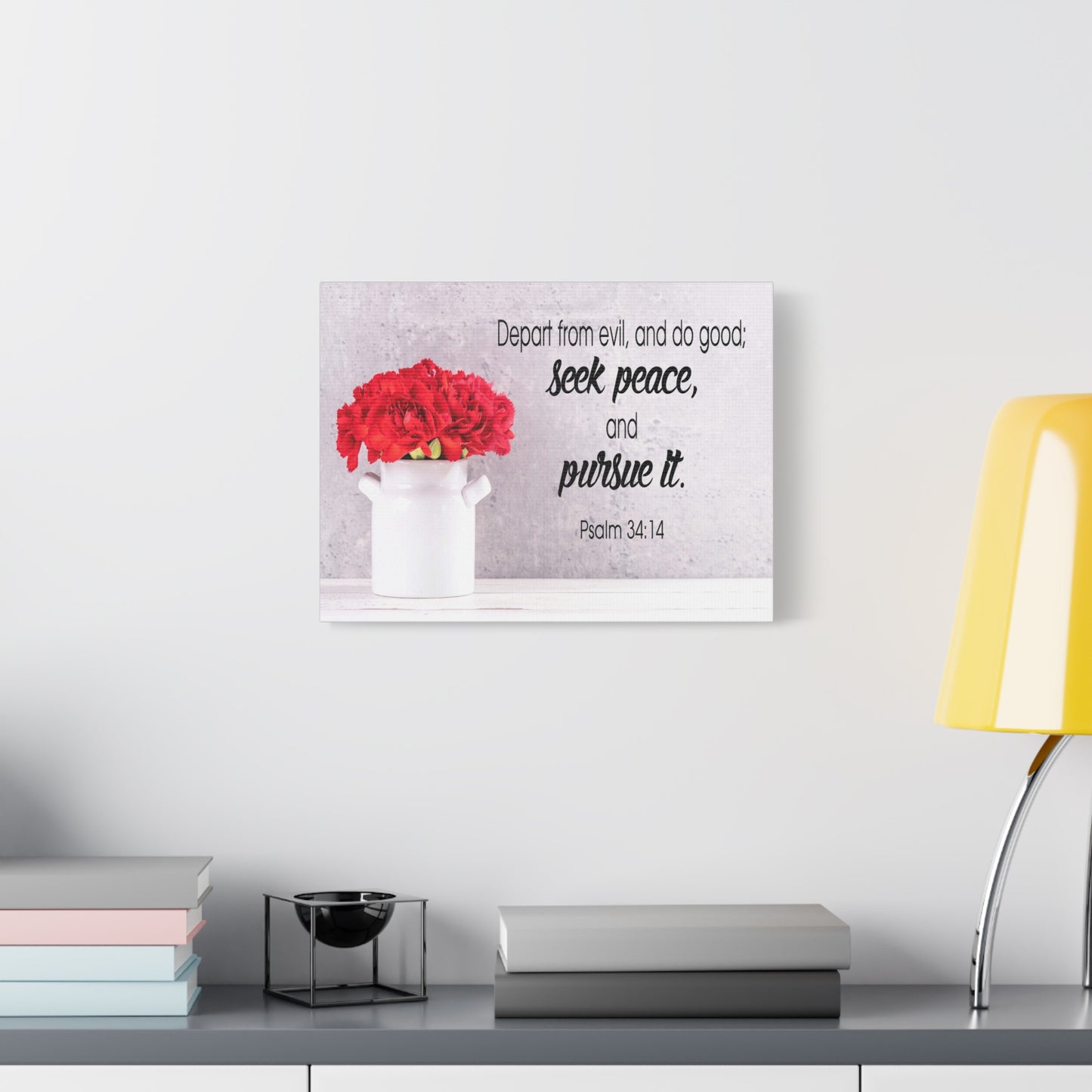 Scripture Canvas Seek Peace and Pursue It Psalm 34:14 Christian Wall Art Bible Verse Print Ready to Hang