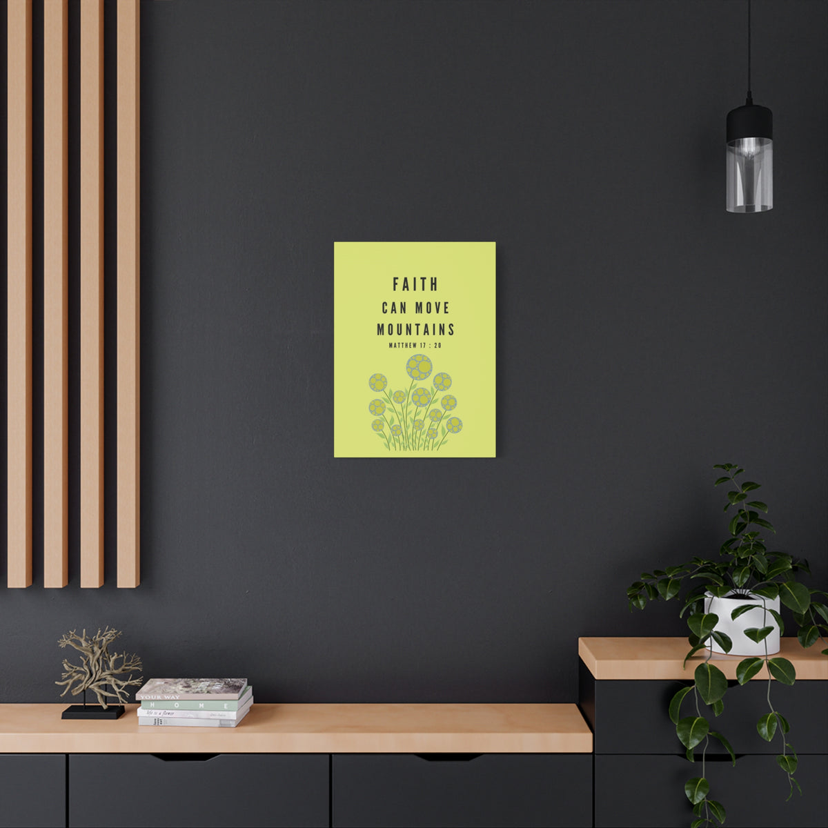 Scripture Canvas Faith Can Move Mountains Matthew 17:20 Christian Wall Art Bible Verse Print Ready to Hang