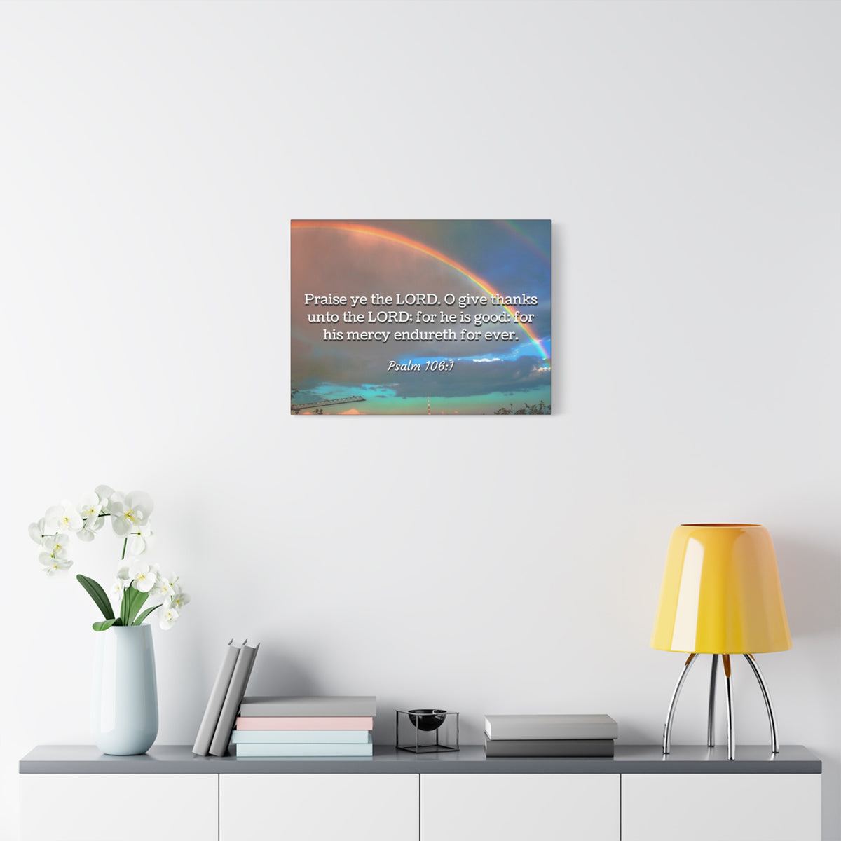 Scripture Canvas Praise Ye Psalm 106:1 Christian Wall Art Bible Verse Print Ready to Hang