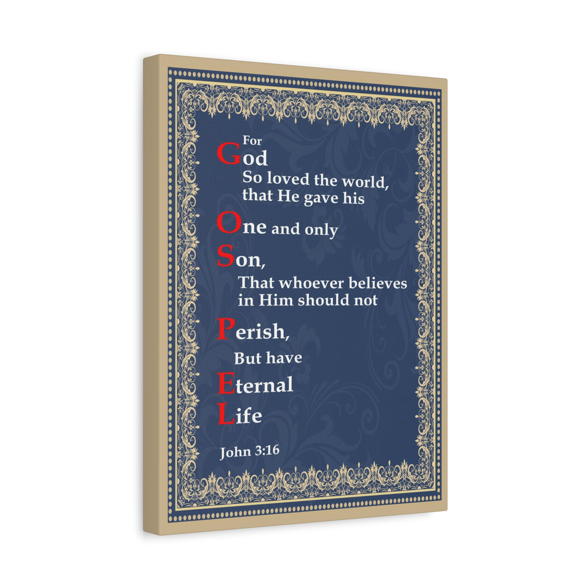 Scripture Canvas Gospel John 3:16 Christian Wall Art Bible Verse Print Ready to Hang