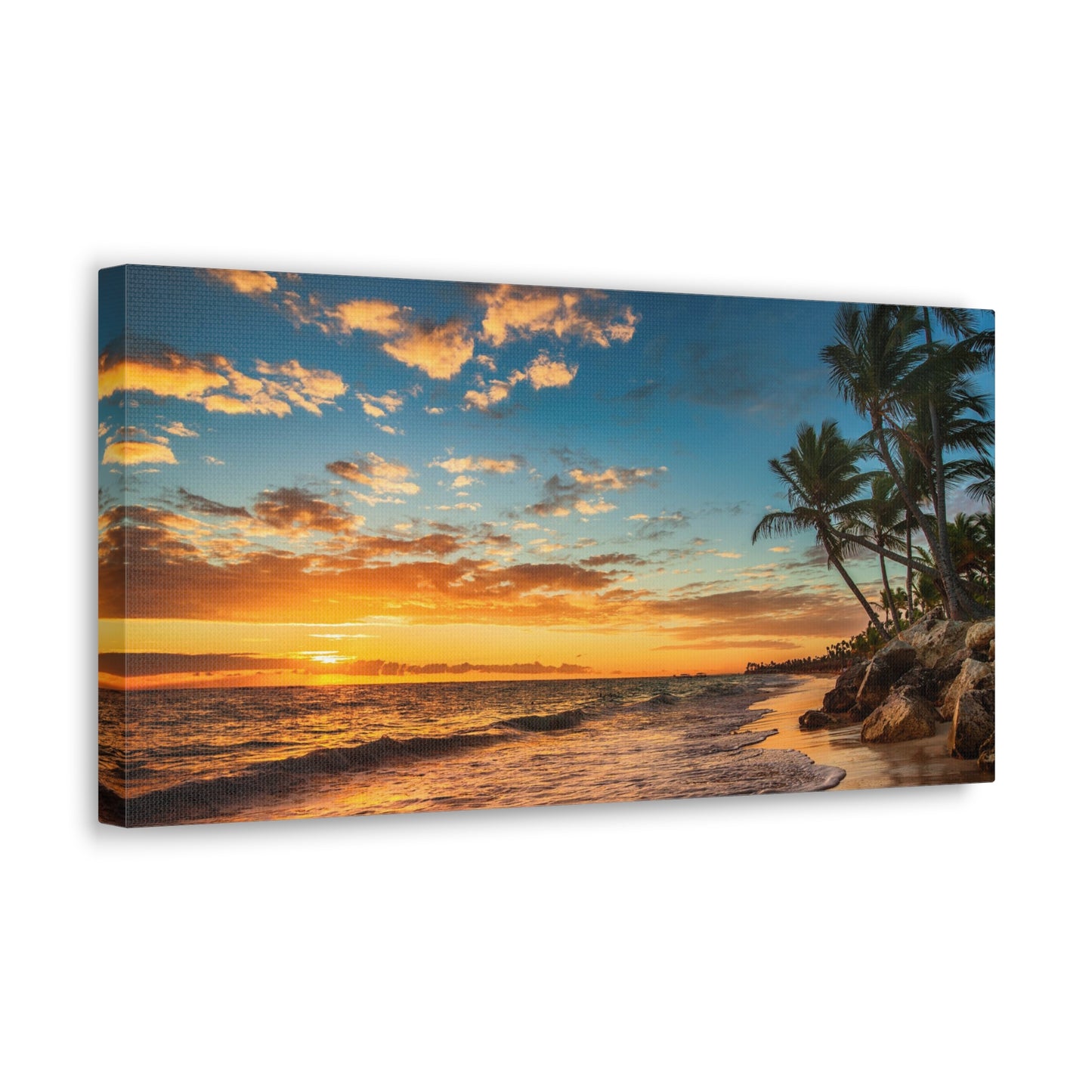 Tropical Island Beach Sunrise Ocean Canvas Wall Art for Home Decor Ready-to-Hang