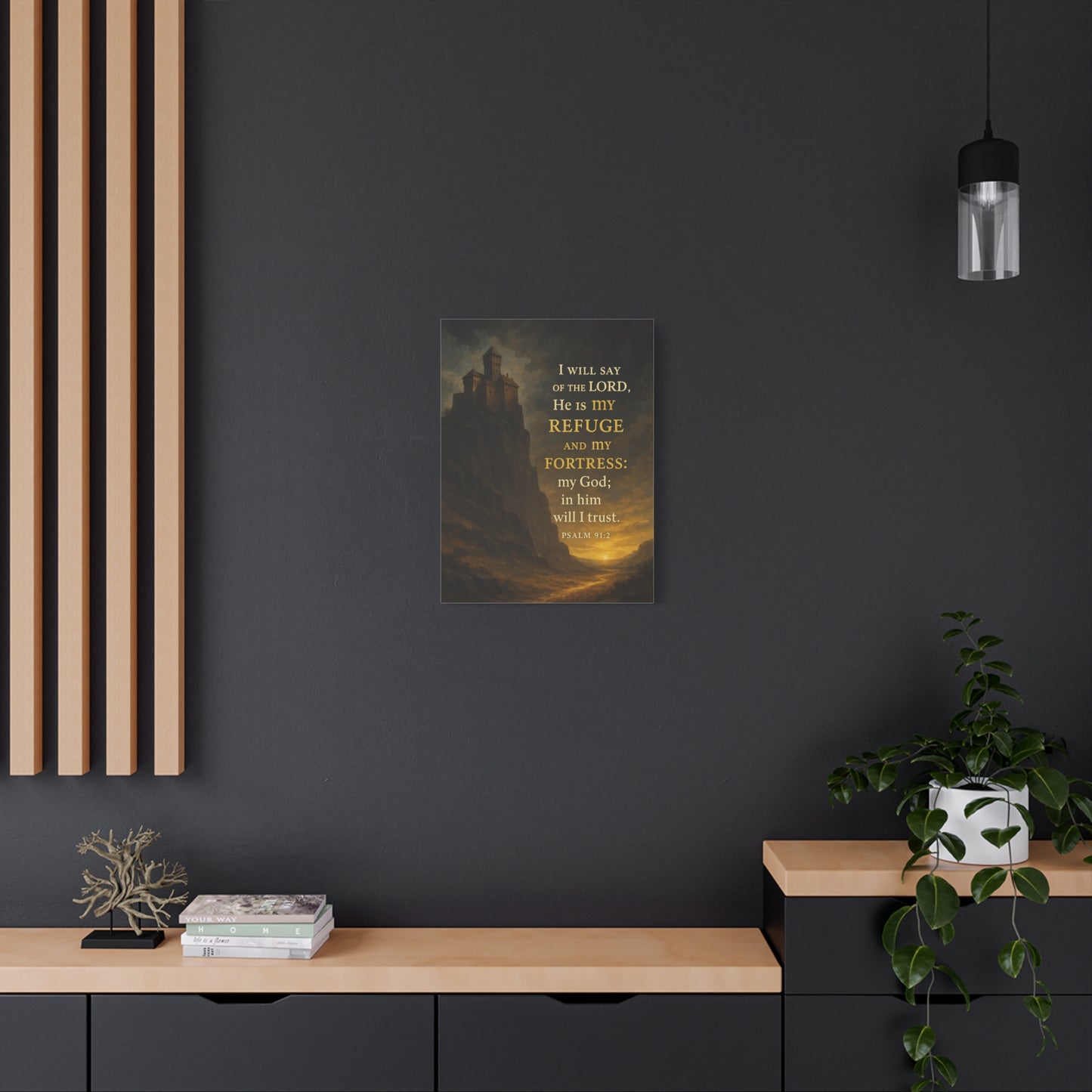 Bible Verse Canvas Psalm 91:2 Christian Home Décor Wall Art Scripture Ready to Hang Faith Print