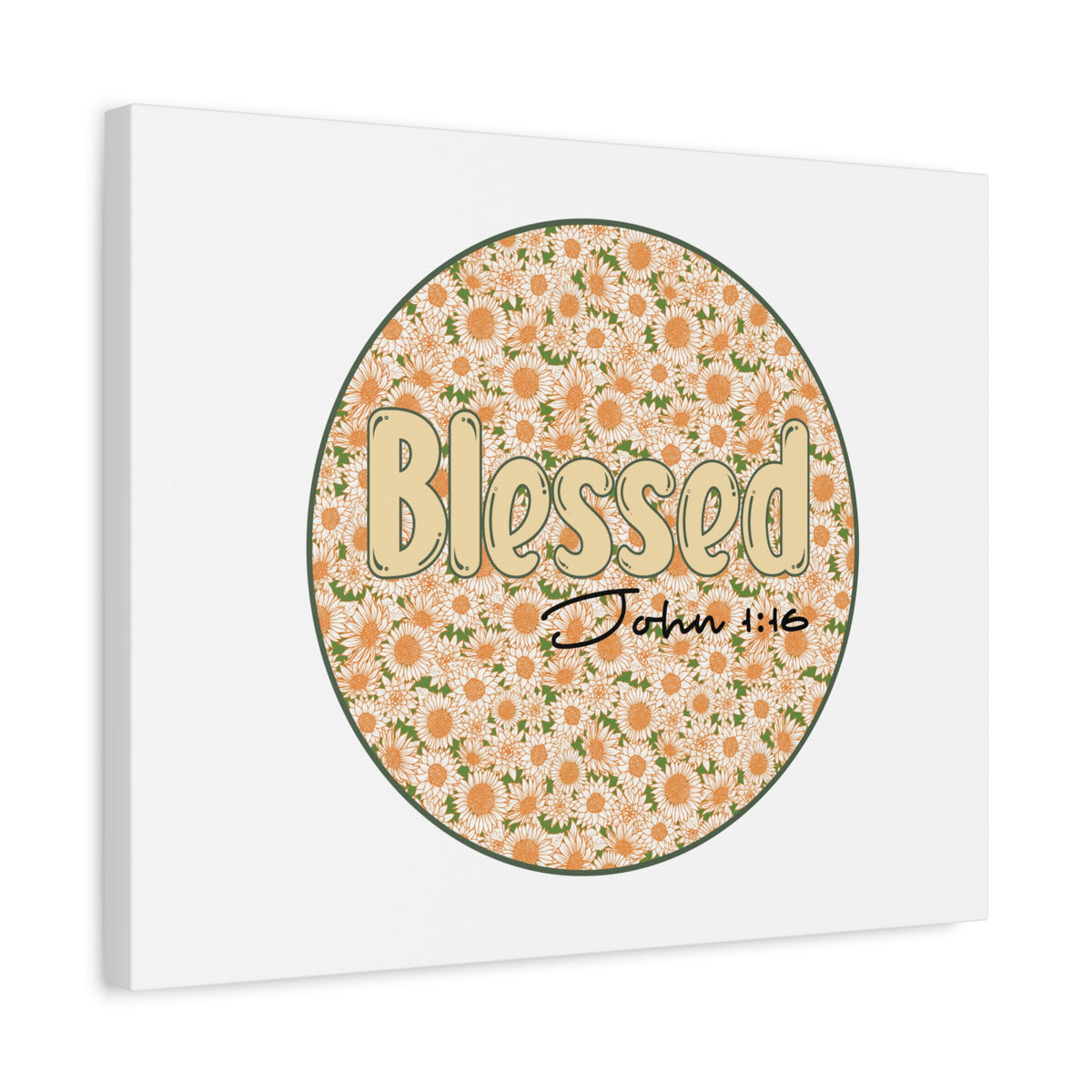 Scripture Canvas Blessed John 1:16 Flower Circle Christian Wall Art Bible Verse Print Ready to Hang
