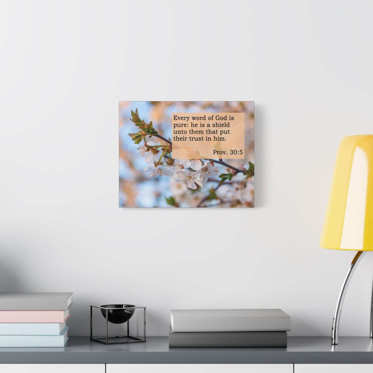 Scripture Canvas He Is A Shield Proverbs 30:5 Christian Wall Art Bible Verse Print Ready to Hang