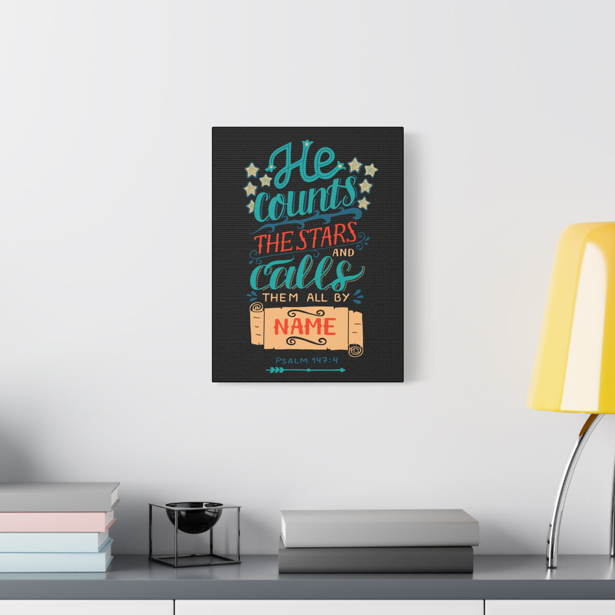 Scripture Canvas He Counts The Stars Psalm 147:4 Christian Wall Art Bible Verse Print Ready to Hang