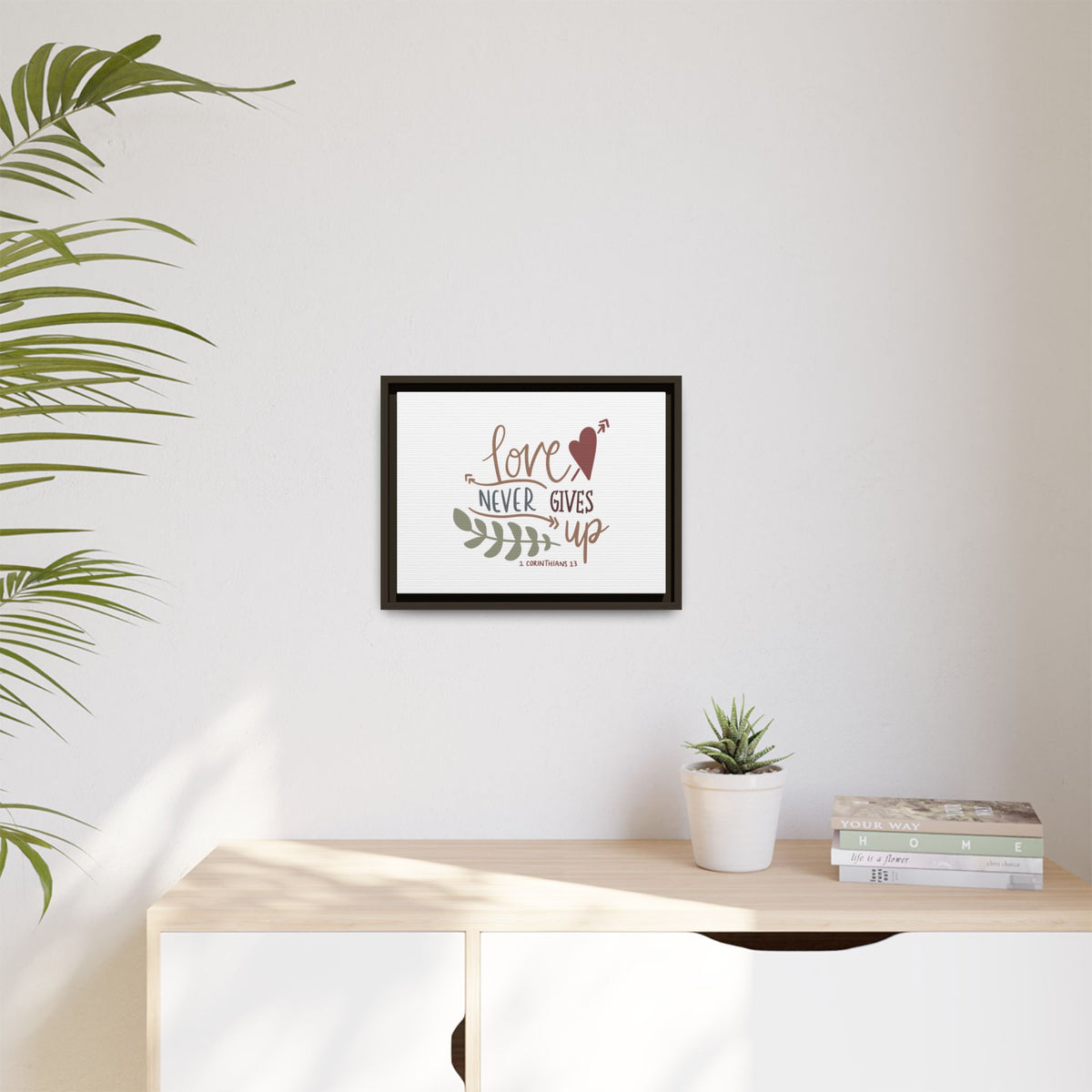 Scripture Canvas Love Never Gives Up 1 Corinthians 13 Christian Wall Art Bible Verse Print Ready to Hang