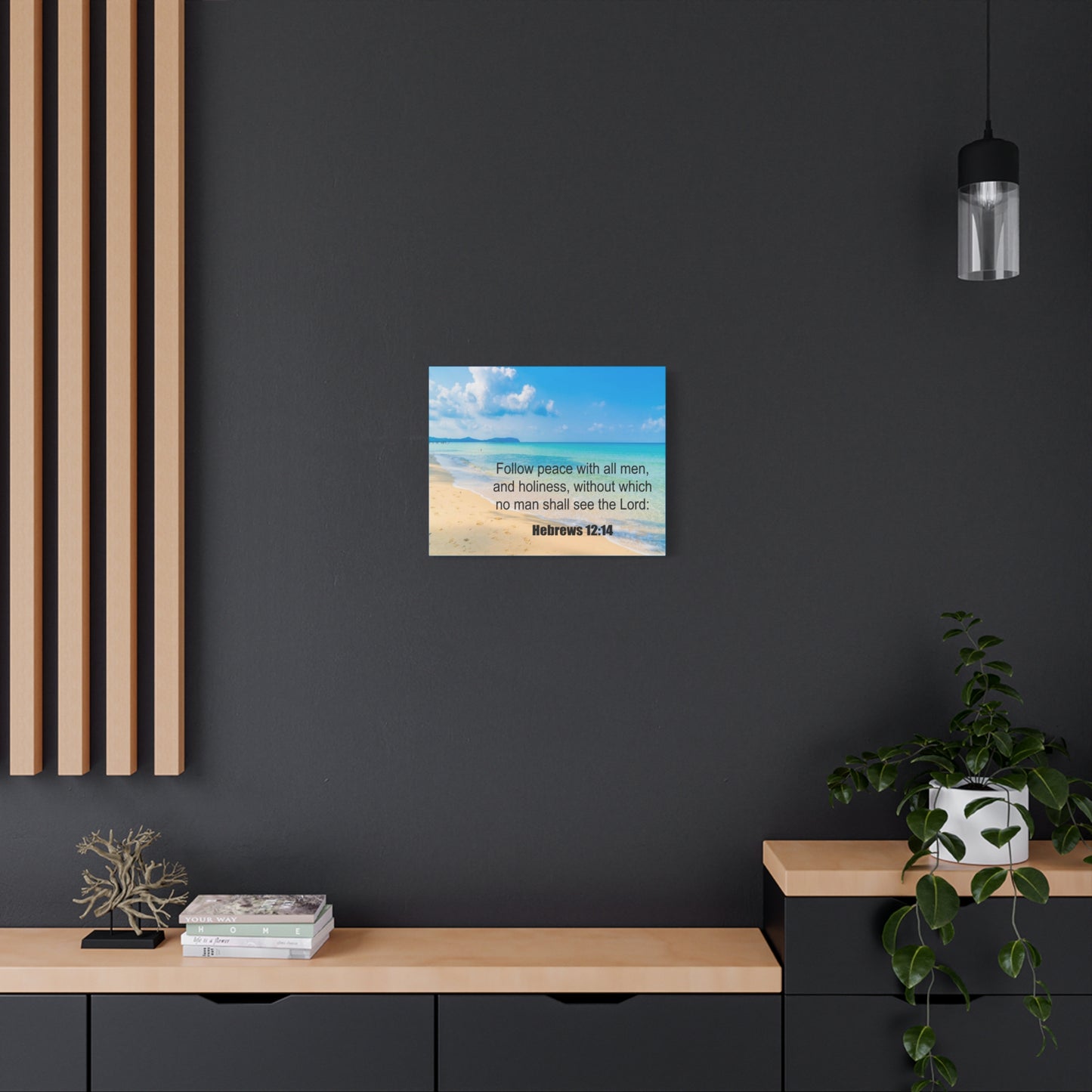 Scripture Canvas Follow Peace Hebrews 12:14 Christian Wall Art Print Ready to Hang