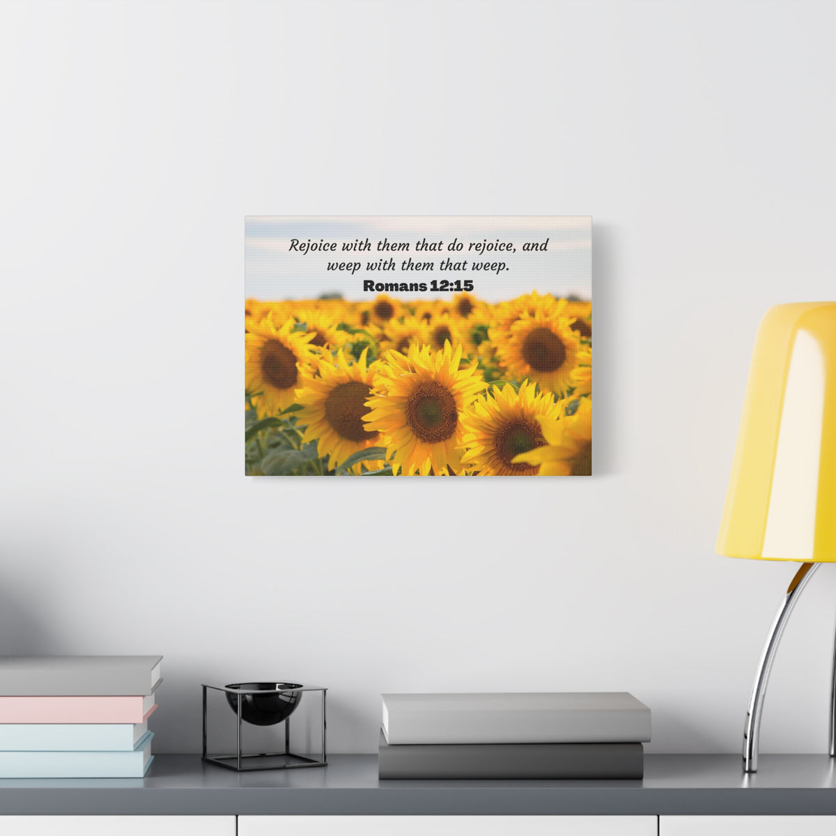 Scripture Canvas Rejoice With Them Romans 12:15 Sunflower Christian Wall Art Bible Verse Print Ready to Hang