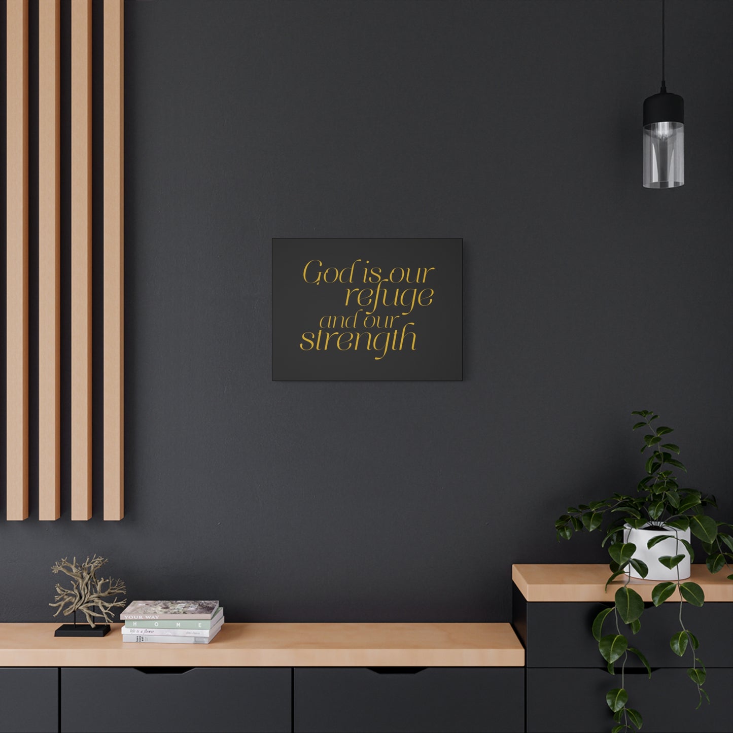 Scripture Walls Our Strength Black & Gold Psalm 46:1 Bible Verse Canvas Christian Wall Art Ready to Hang