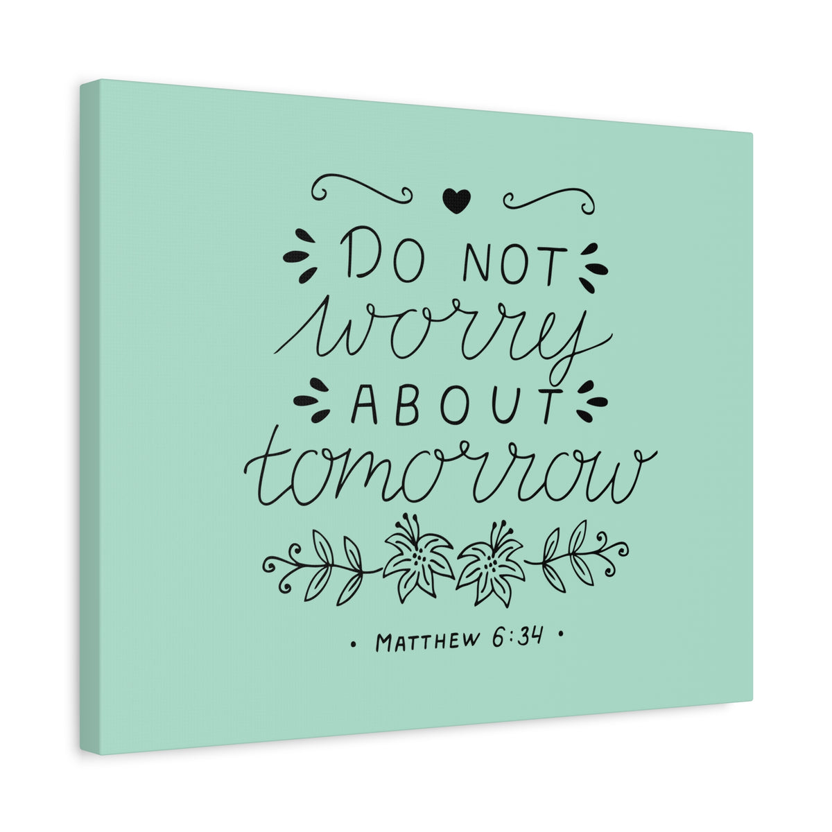 Scripture Canvas Tomorrow Teal Matthew 6:34 Christian Wall Art Bible Verse Print Ready to Hang