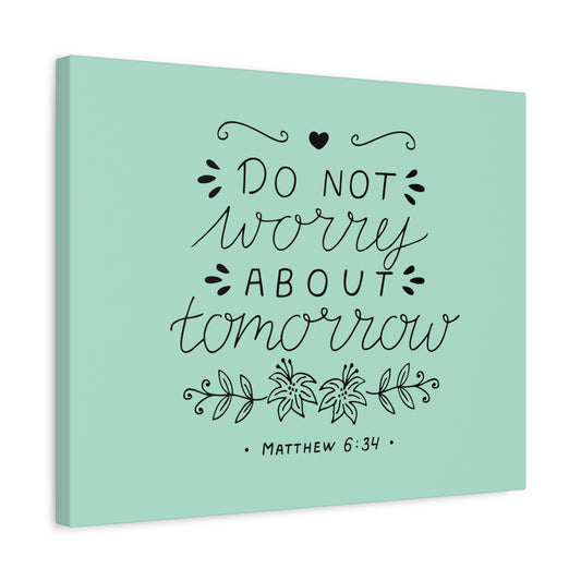 Scripture Canvas Tomorrow Teal Matthew 6:34 Christian Wall Art Bible Verse Print Ready to Hang