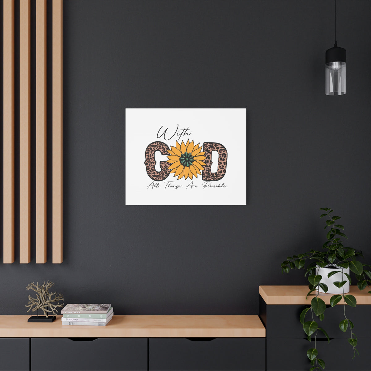 Scripture Canvas With God Yellow Flower Christian Wall Art Bible Verse Print Ready to Hang