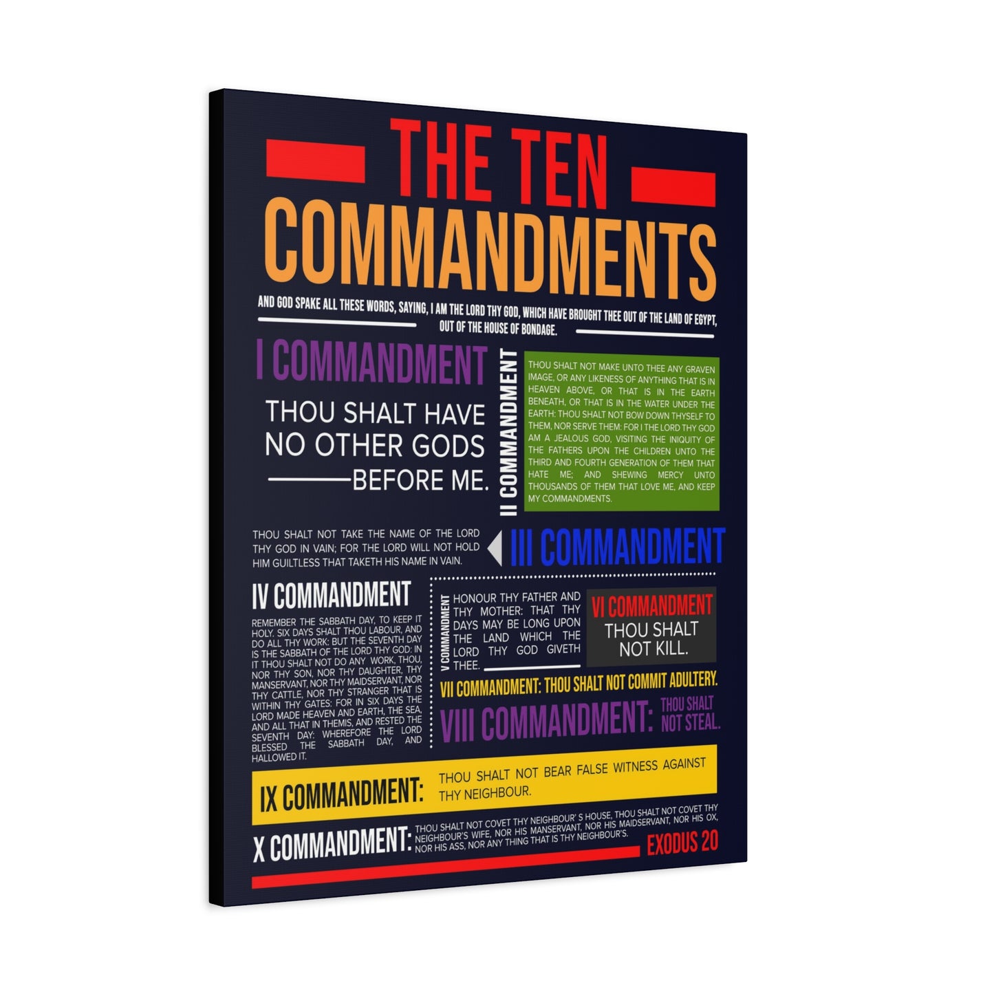 Ten Commandments Canvas Print Scripture Wall Art Christian Home Decor