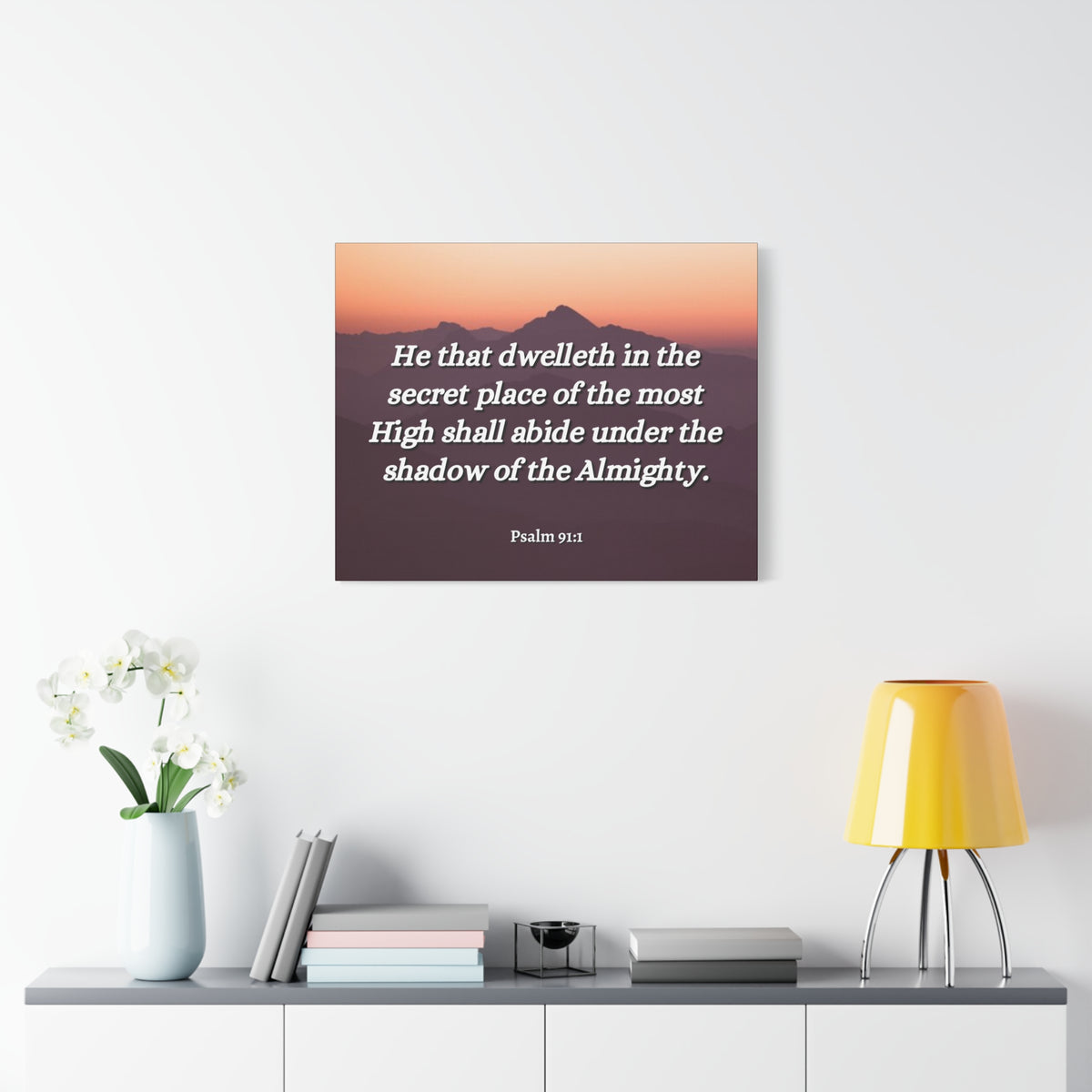 Scripture Canvas The Almighty Psalms 91:1 Christian Wall Art Bible Verse Print Ready to Hang