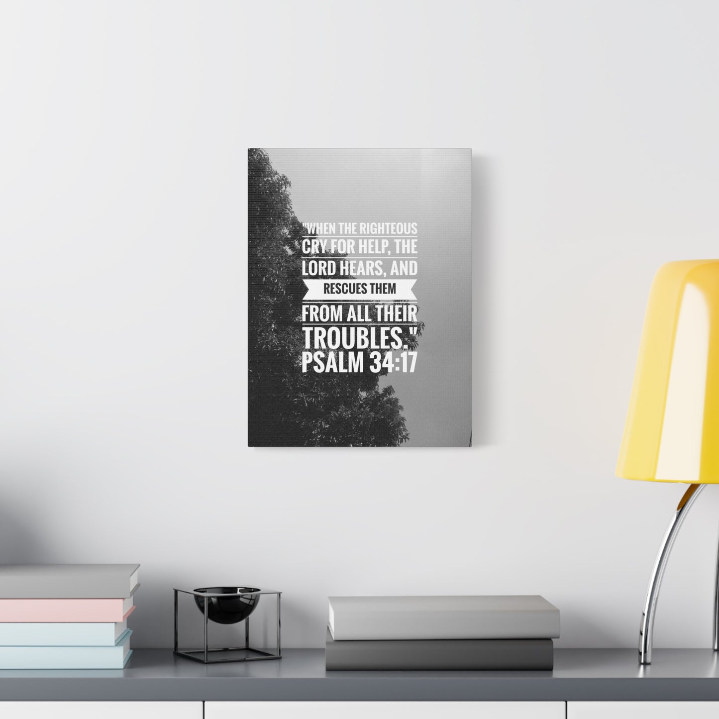 Scripture Canvas Rescues Them Psalm 34:17 Christian Wall Art Bible Verse Print Ready to Hang
