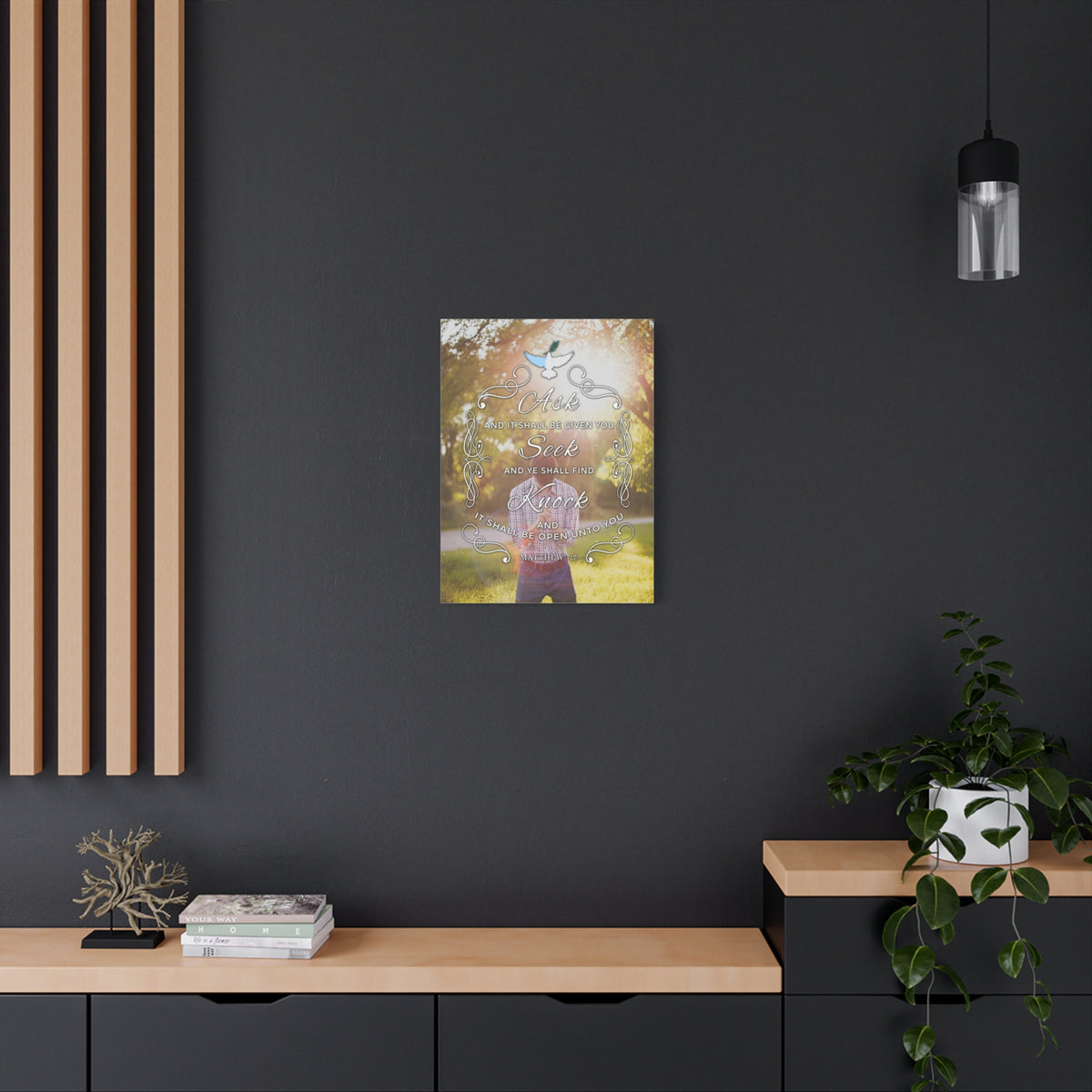 Scripture Canvas Ask Seek Knock Matthew 7:7 Christian Wall Art Bible Verse Print Ready to Hang
