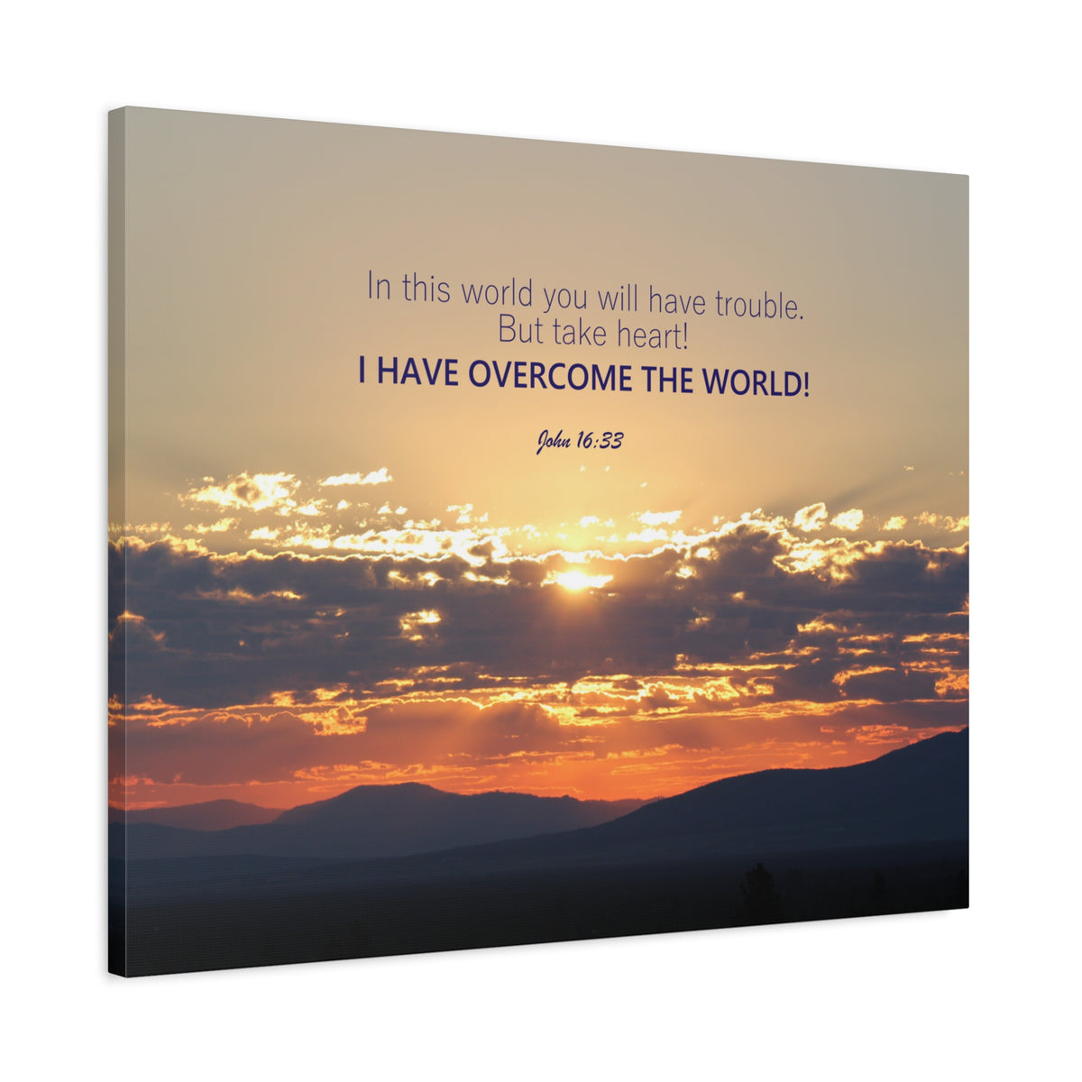 Scripture Canvas Overcome The World John 16:33 Christian Wall Art Bible Verse Print Ready to Hang