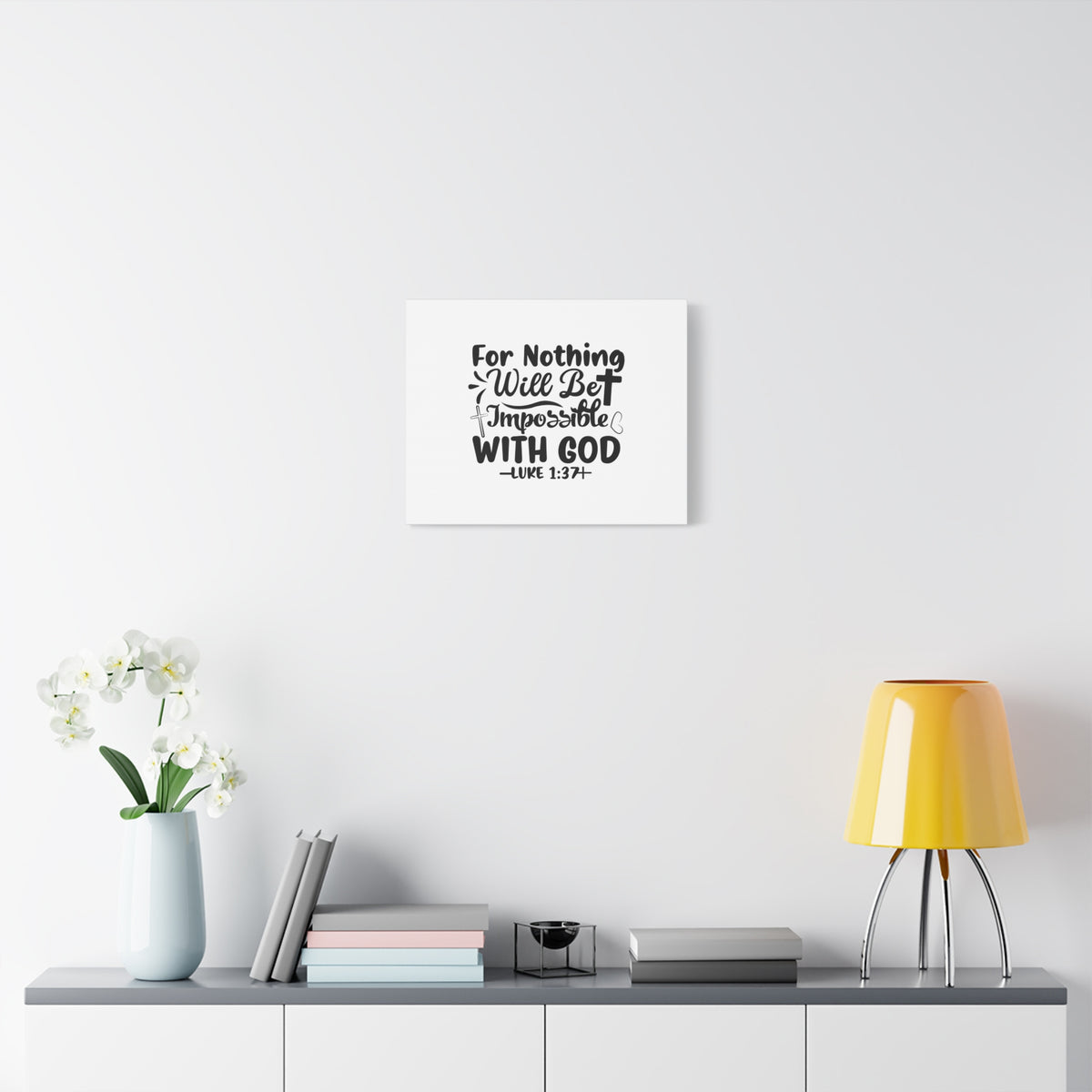 Scripture Canvas Nothing Impossible Black Luke 1:37 Christian Wall Art Bible Verse Print Ready to Hang