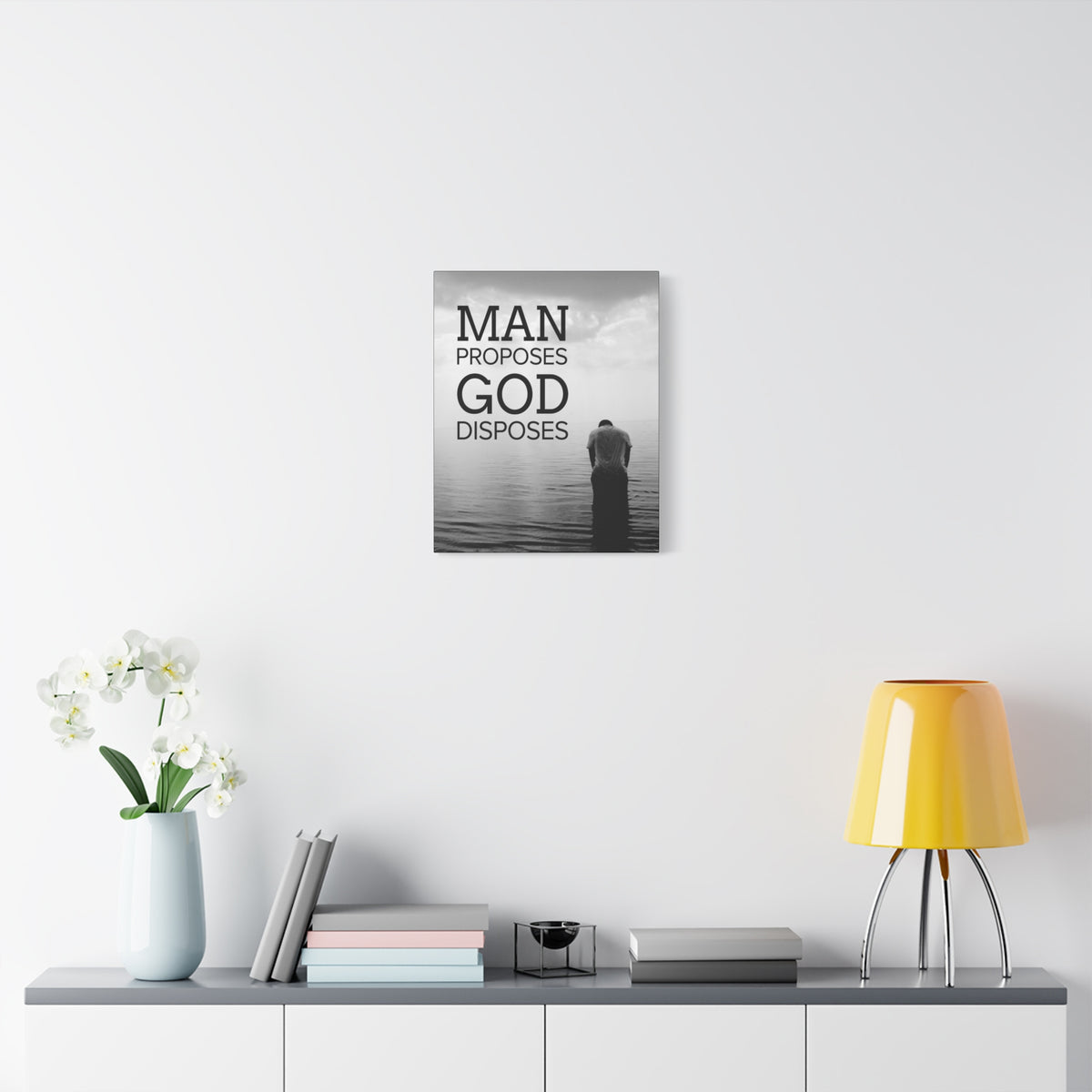Scripture Canvas Man Proposes God Disposes Proverbs 19:21 Christian Home Décor Ready to Hang Wall Art Scripture
