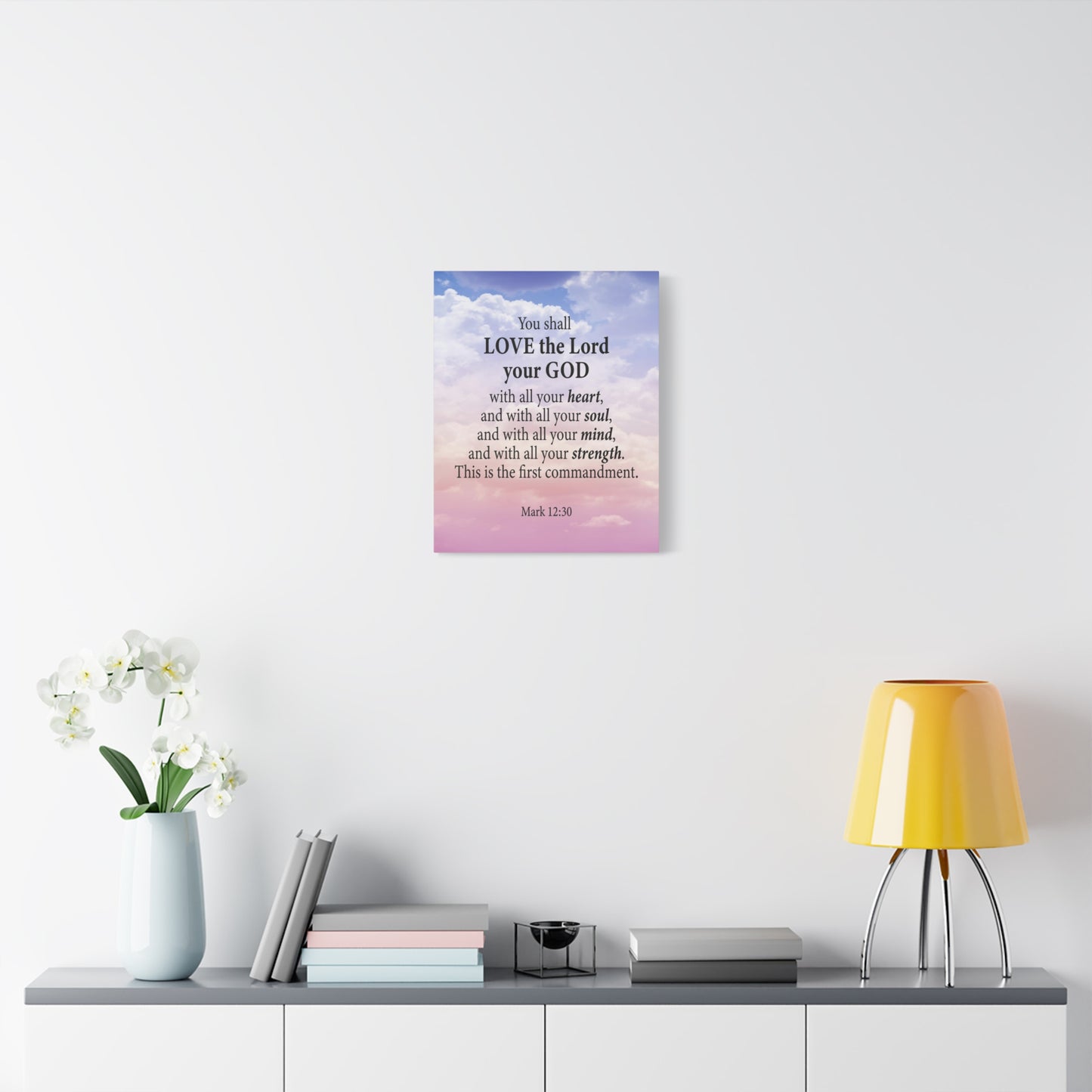 Bible Verse Canvas Love the Lord With All Your Heart Mark 12:30 Wall Art Christian Home Decor