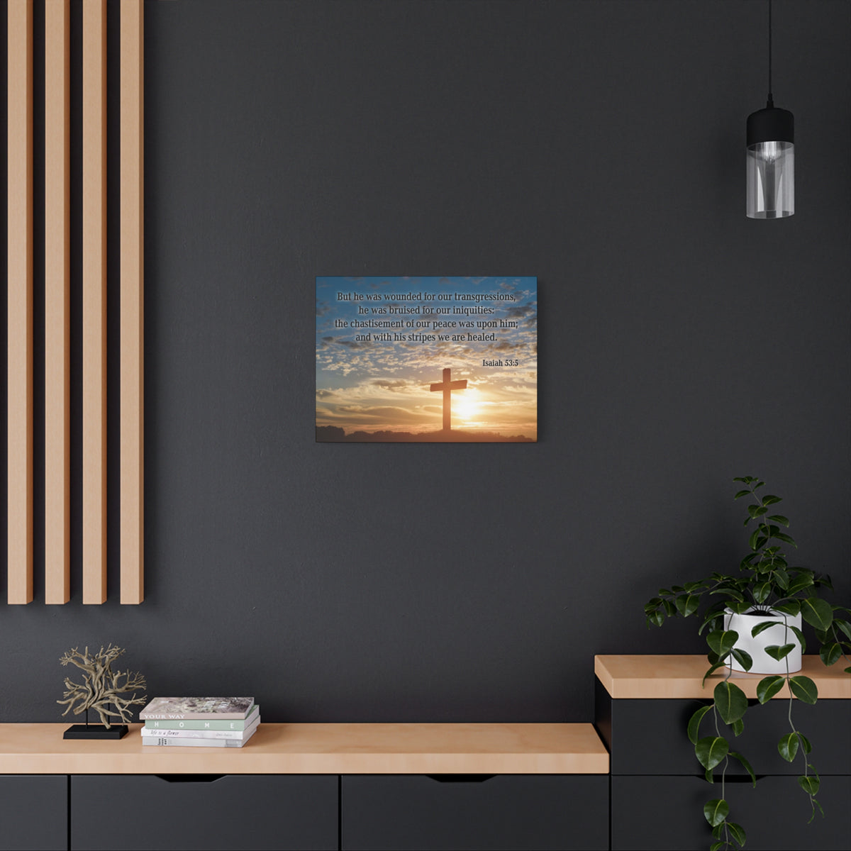 Scripture Canvas Wounded For Our Transgressions Isaiah 53:5 Christian Wall Art Bible Verse Print Ready to Hang