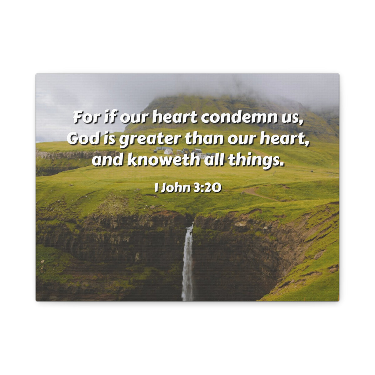 Scripture Canvas God Is Greater 1 John 3:20 Christian Wall Art Bible Verse Print Ready to Hang