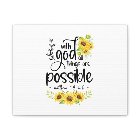 Things Are Possible Matthew 19:26 Sunflower Christian Wall Art Bible Verse Print Ready to Hang