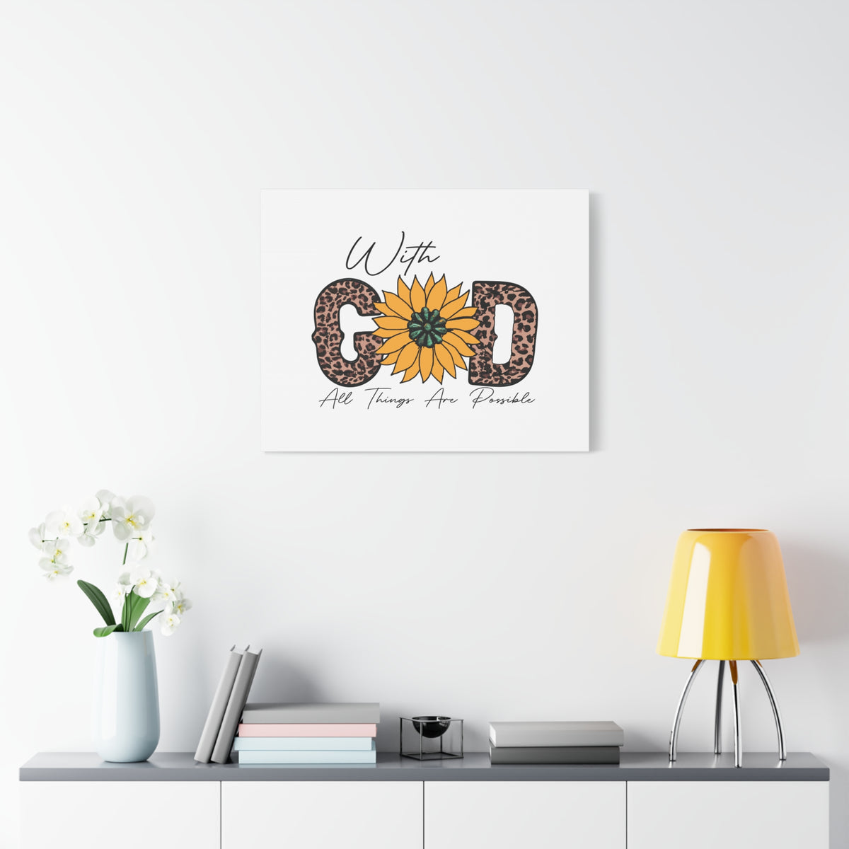 Scripture Canvas With God Yellow Flower Christian Wall Art Bible Verse Print Ready to Hang