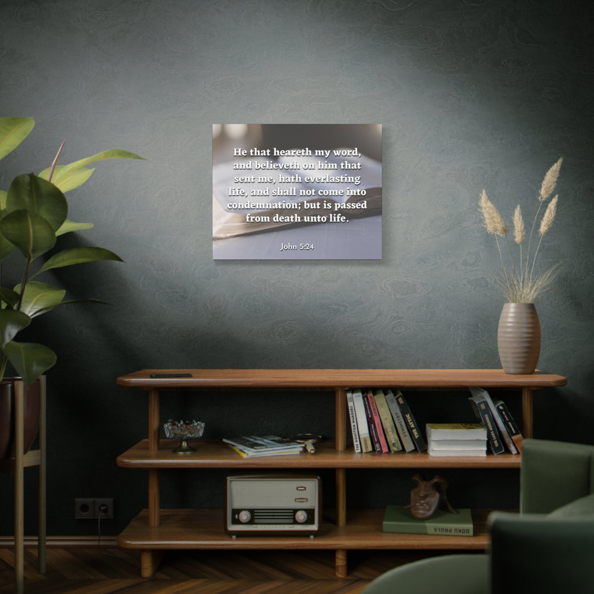 Scripture Canvas Everlasting Life John 5:24 Christian Wall Art Bible Verse Print Ready to Hang