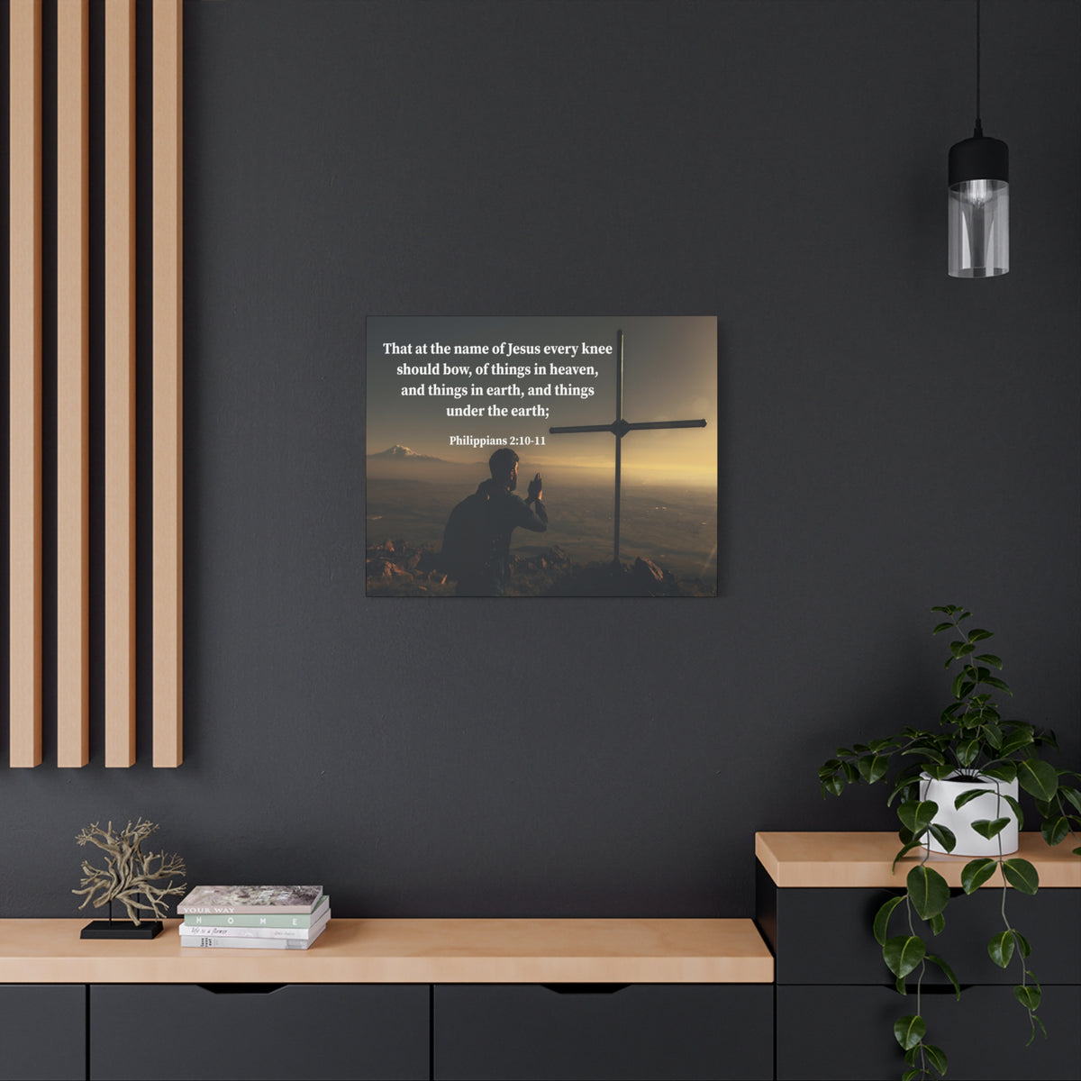 Scripture Canvas Every Knee Shall Bow Philippians 2:10-11 Christian Wall Art Bible Verse Print Ready to Hang