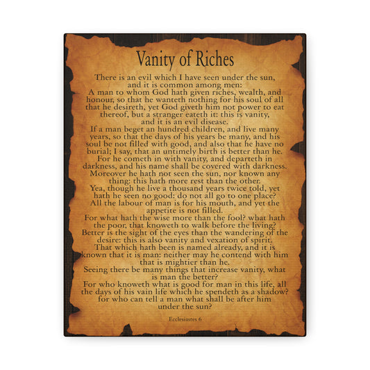 Vanity of Riches Ecclesiastes 6 Gold Brown Bible Verse Canvas Christian Wall Art Ready to Hang