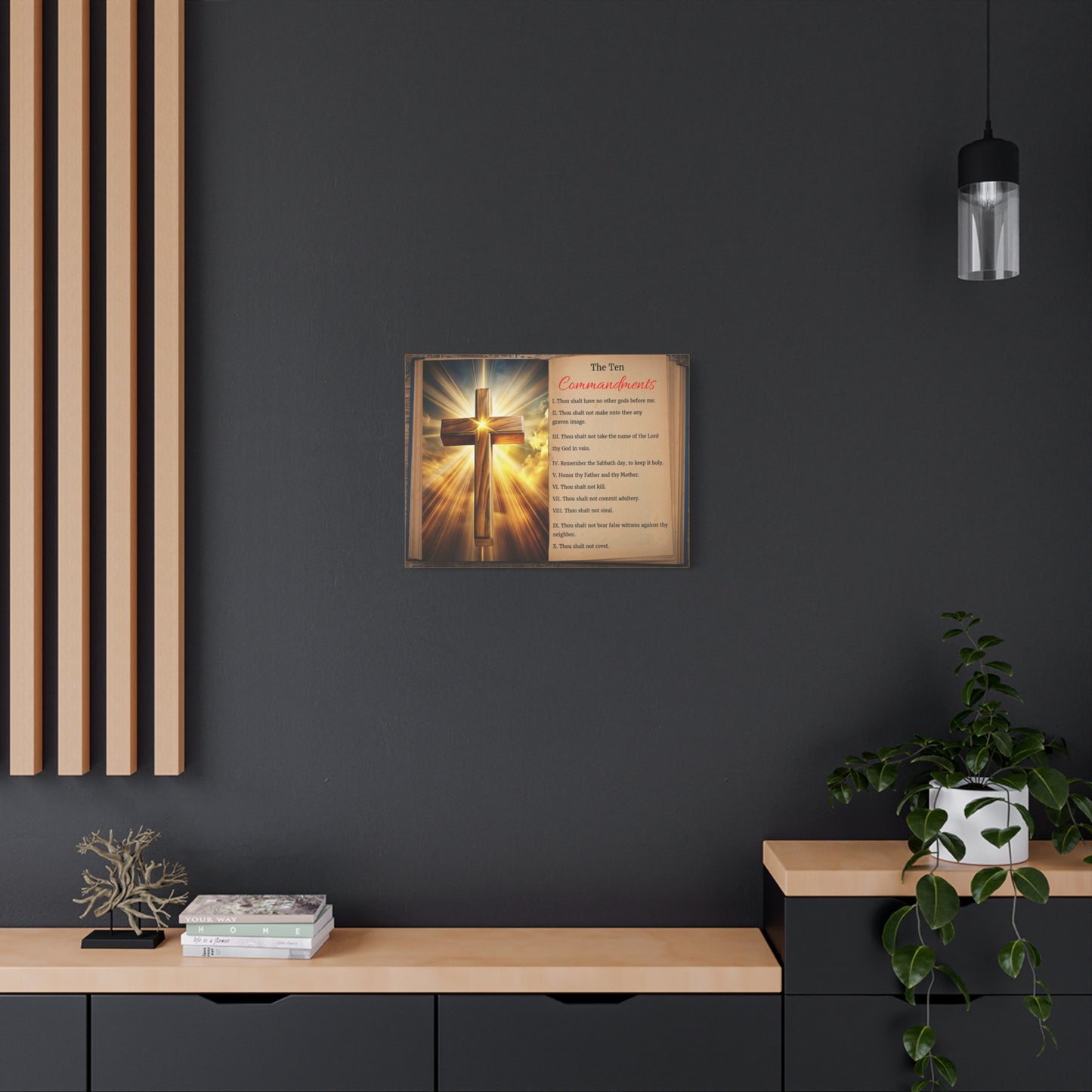 The Ten Commandments Open Book Cross Bible Canvas Christian Wall Art Ready to Hang Unframed