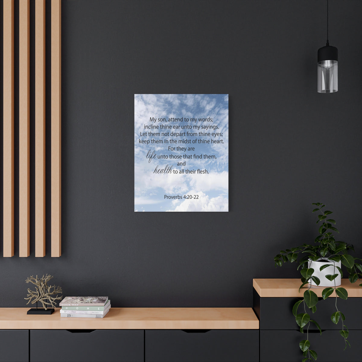 Scripture Canvas Life and Health Proverbs 4:20-22 Christian Wall Art Bible Verse Print Ready to Hang