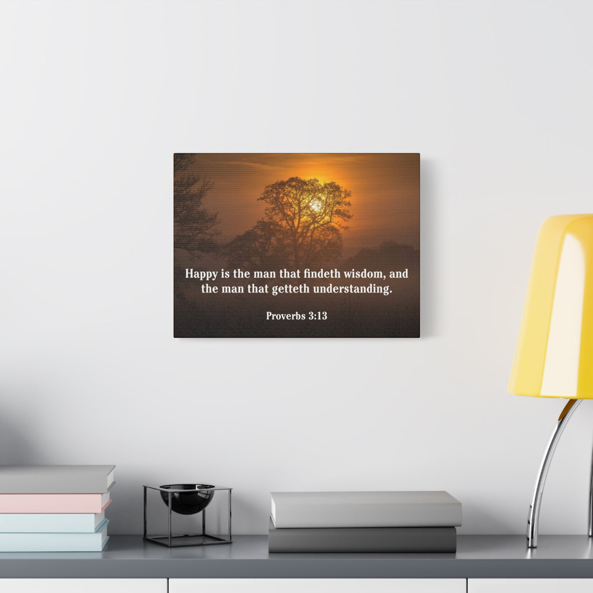 Scripture Canvas Happy is The Man Proverbs 3:13 Christian Wall Art Bible Verse Print Ready to Hang