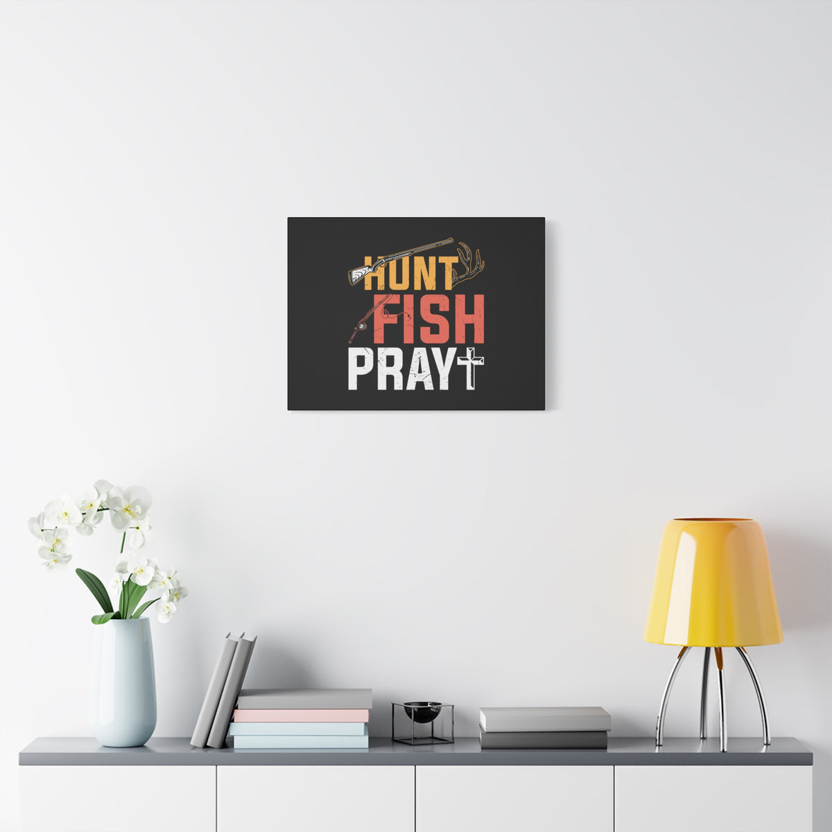 Scripture Canvas Hunt, Fish, Pray Jeremiah 16:16 Christian Wall Art Bible Verse Print Ready to Hang