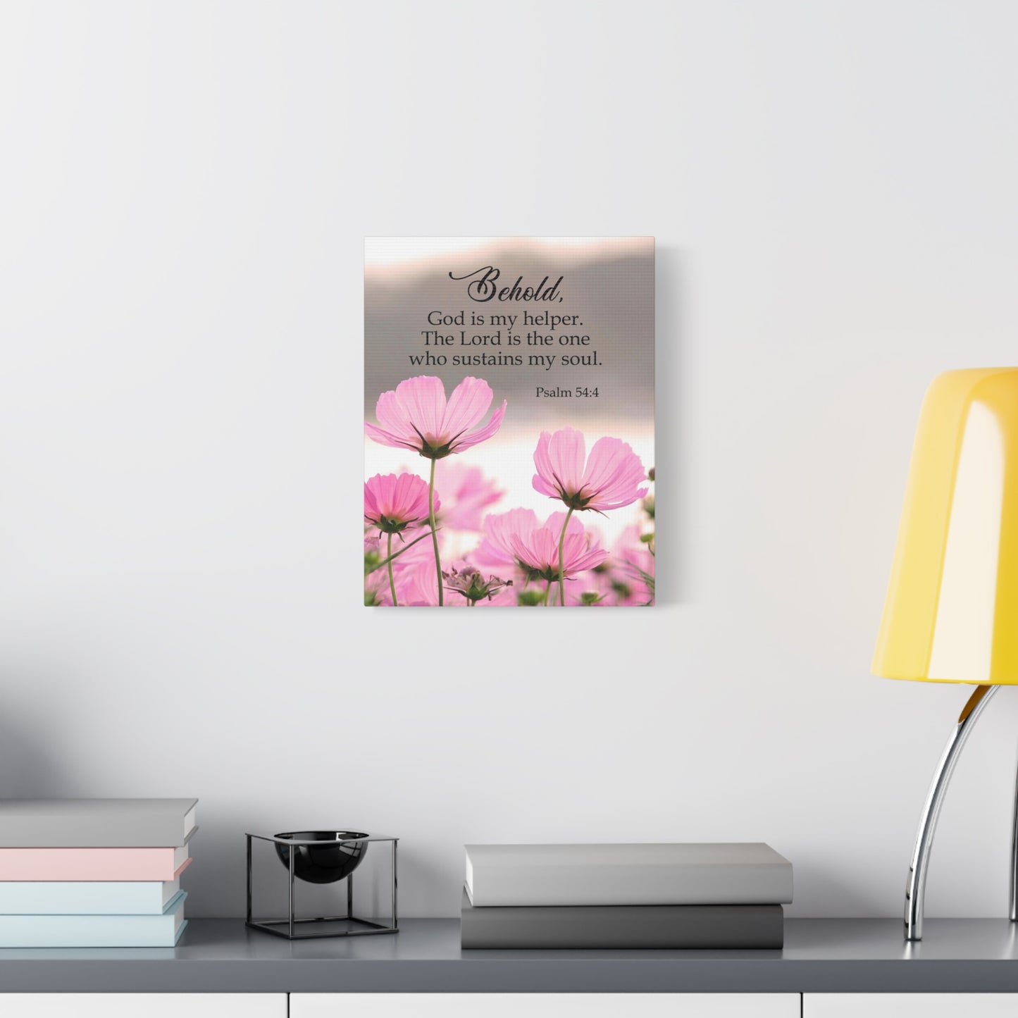 Scripture Canvas Behold, God is My Helper Psalm 54:4 Christian Wall Art Bible Verse Print Ready to Hang