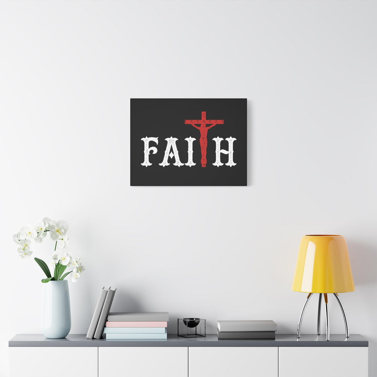 Scripture Canvas Faith Romans 10:17 Red Cross Christian Wall Art Bible Verse Print Ready to Hang