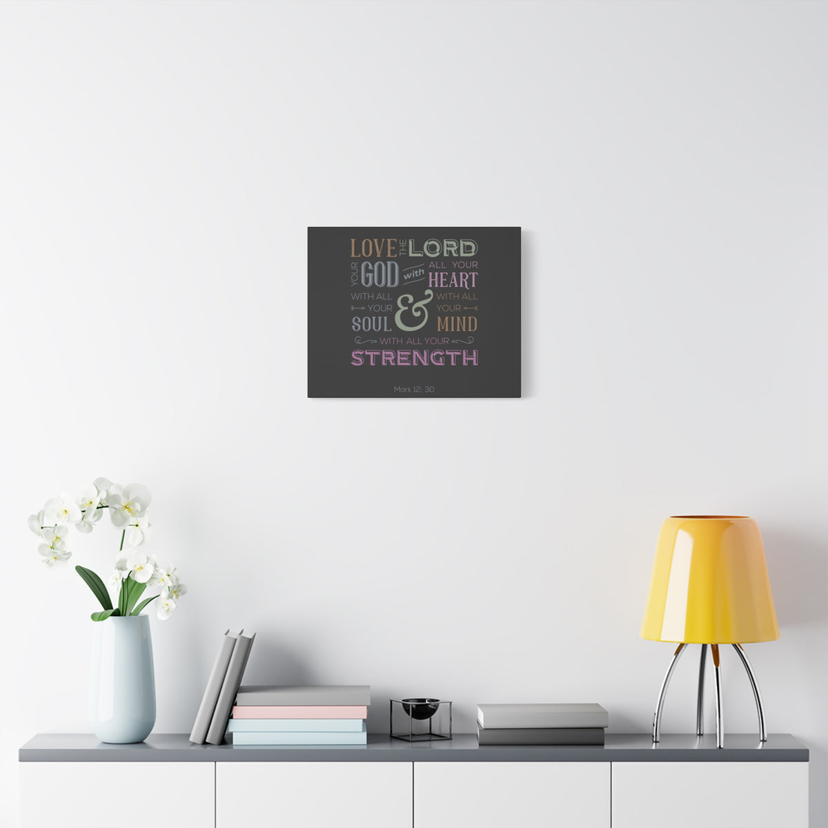 Scripture Canvas With All Your Mind Mark 12:30 Christian Wall Art Bible Verse Print Ready to Hang