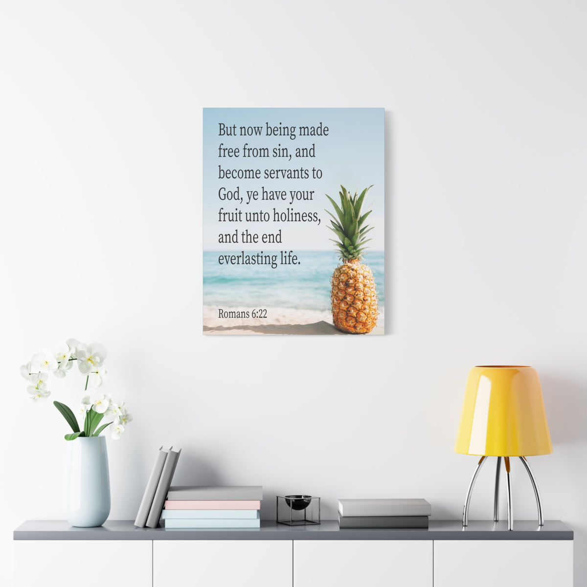 Scripture Canvas Fruit Unto Holiness Romans 6:22 Christian Wall Art Bible Verse Print Ready to Hang