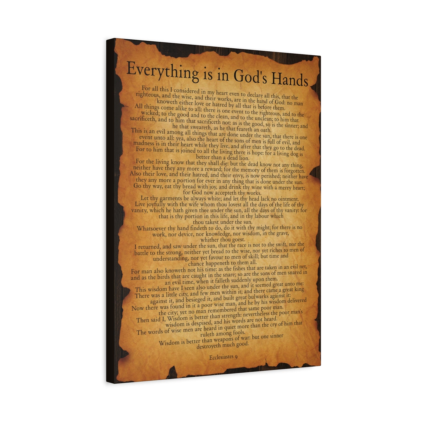 Scripture Walls Everything is in God's Hands Ecclesiastes 9 Gold Brown Bible Verse Canvas Christian Wall Art Ready to Hang