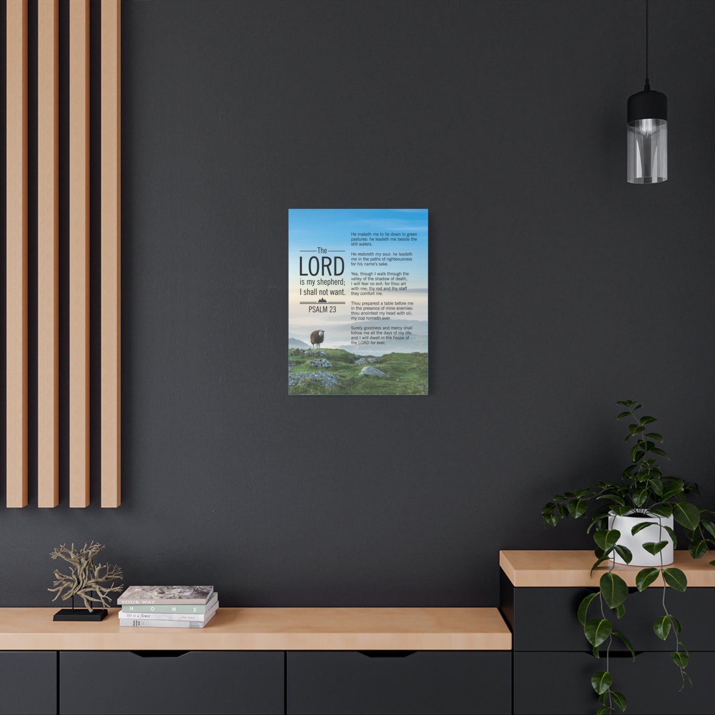 Bible Verse Canvas The Lord is My Shepherd Blue Sky Psalm 23 Wall Art Christian Home Decor