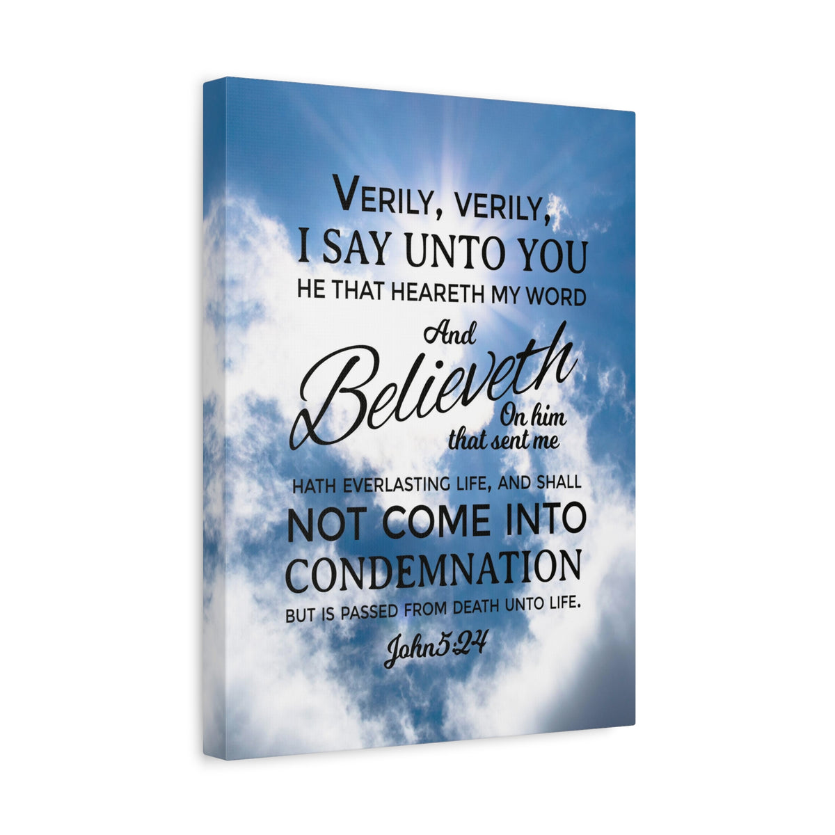 Scripture Canvas Everlasting Life John 5:24 Christian Wall Art Bible Verse Print Ready to Hang