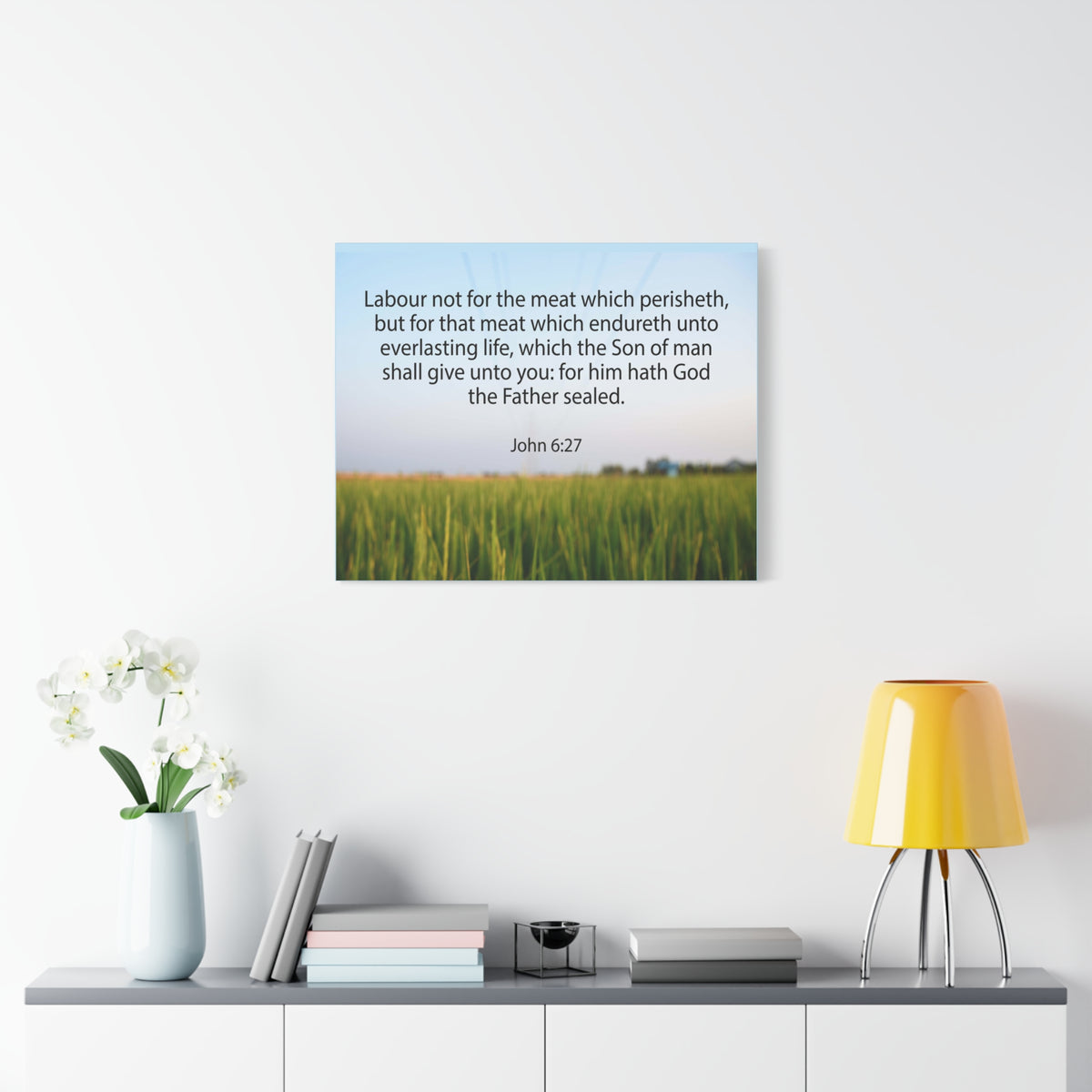 Scripture Canvas Labour Not For The Meat John 6:27 Christian Wall Art Bible Verse Print Ready to Hang
