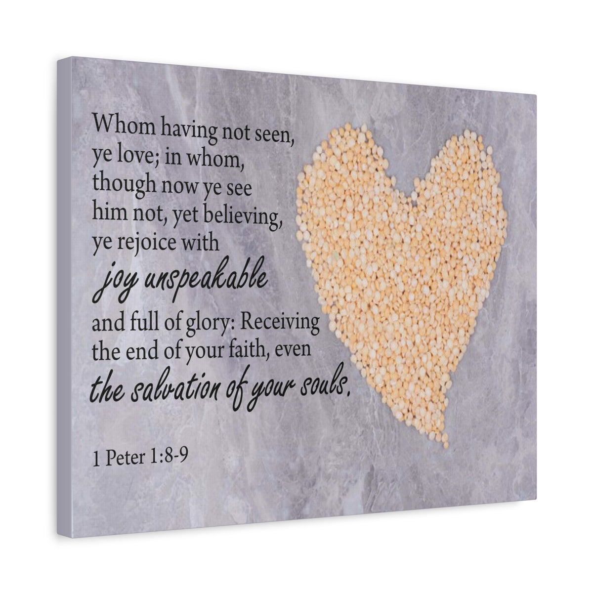 Scripture Canvas The Salvation of Your Souls 1 Peter 1:8-9 Christian Wall Art Bible Verse Print Ready to Hang