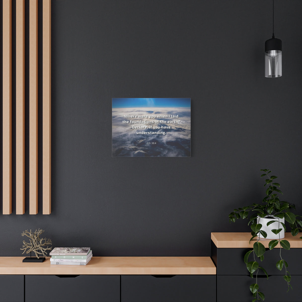 Scripture Canvas Foundations Of Earth Job 38:4 Christian Wall Art Bible Verse Print Ready to Hang