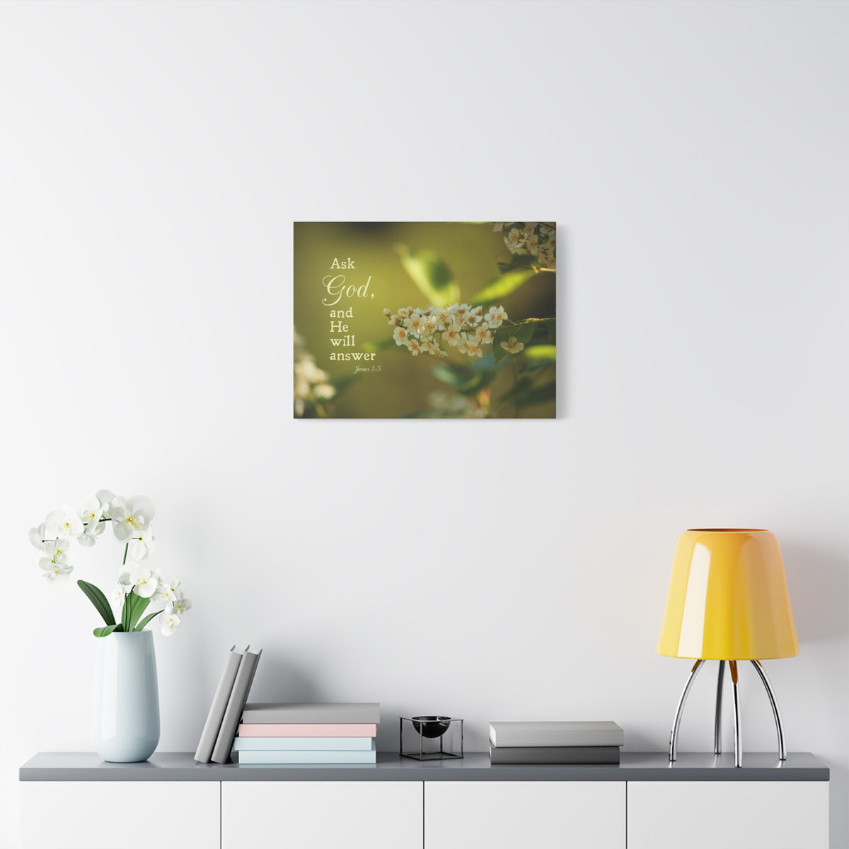 Scripture Canvas He Will Answer James 1:5 Christian Wall Art Bible Verse Print Ready to Hang