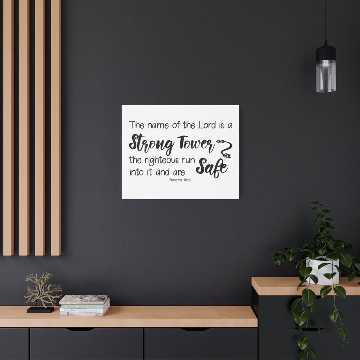 Scripture Canvas Strong Tower Proverbs 18:10 Christian Wall Art Bible Verse Print Ready to Hang