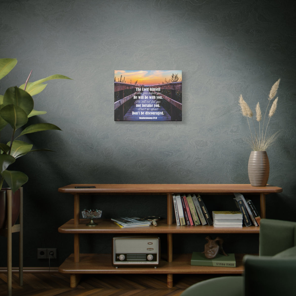 Scripture Canvas Don't Be Discouraged Deuteronomy 31:8 Christian Wall Art Bible Verse Print Ready to Hang